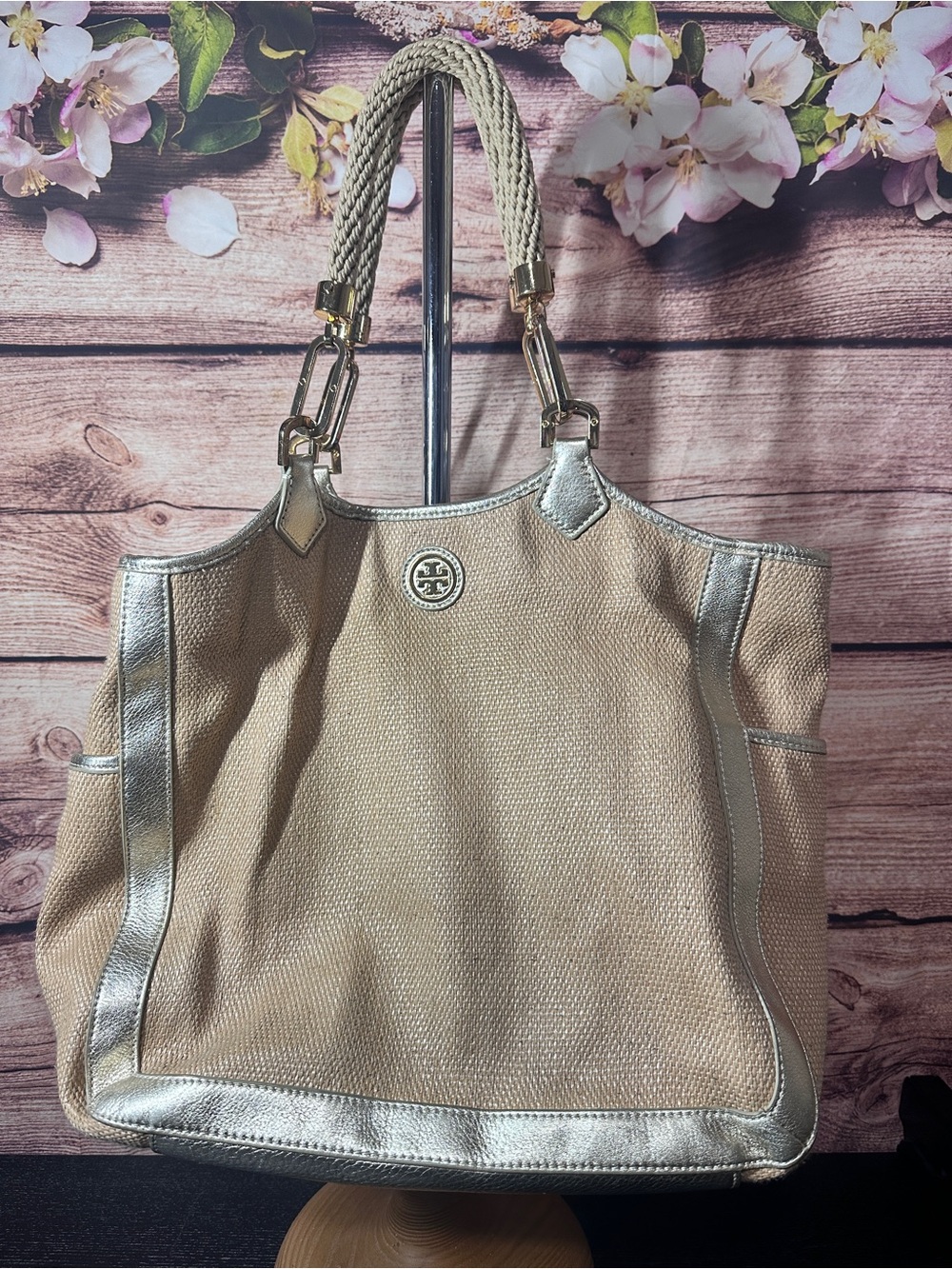 Tory Burch Channing Tote - Gold Trim Large Bag Woven Details